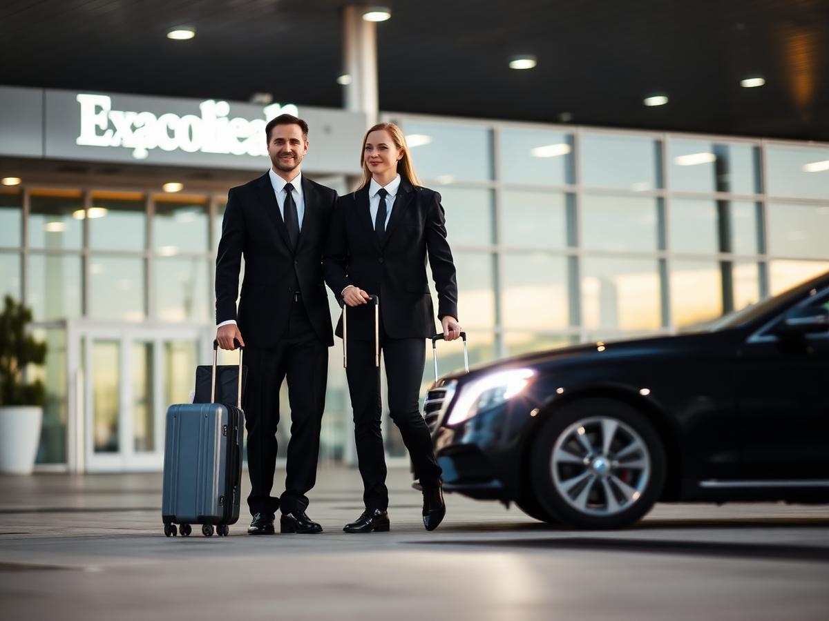 Chauffeur assistant les passagers avec leurs bagages à l'aéroport